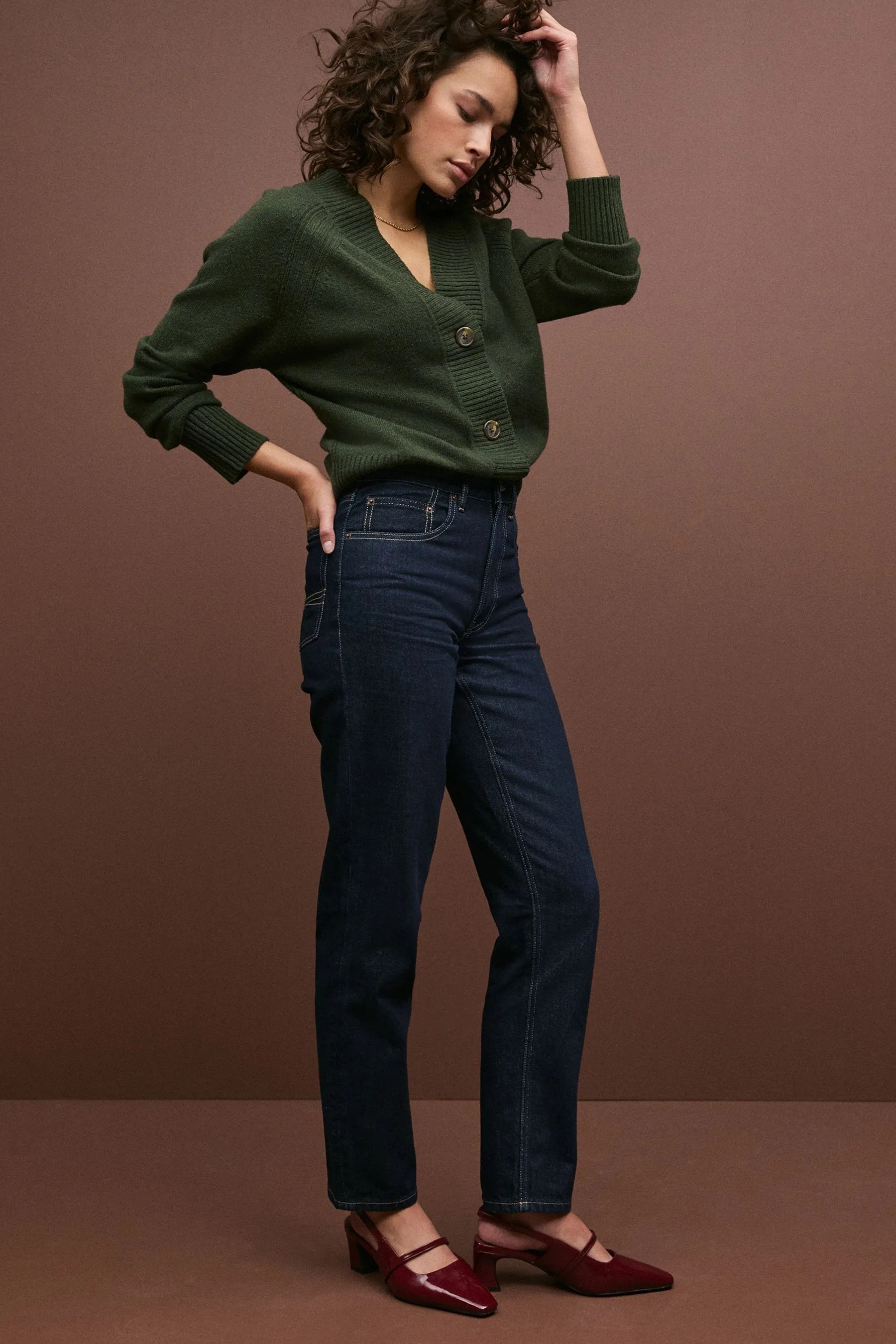 100% Cotton Column Mom Jeans    