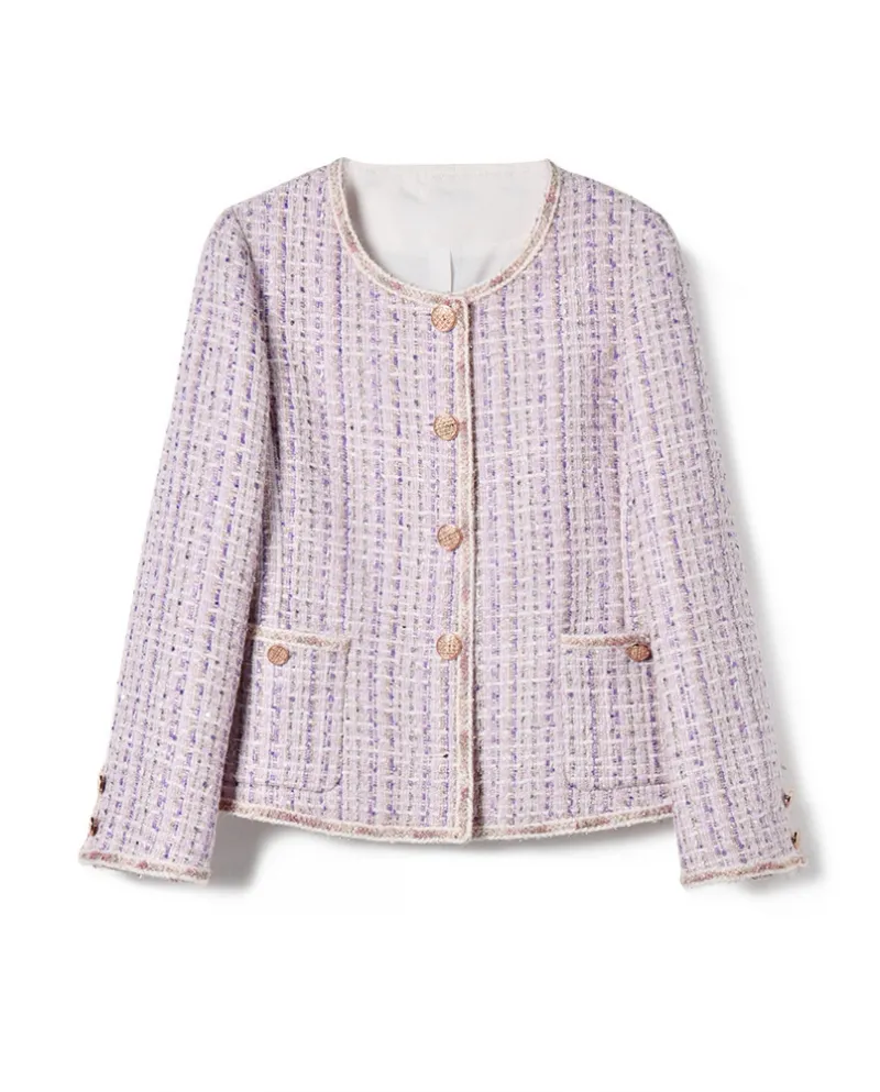 23 Cappotto autunnale Nuovo stile da donna Seta brillante Temperamento rosa Pendolarismo Socialite Casual Girocollo Cappotto cor
