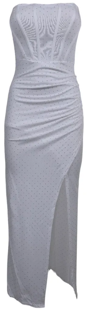 Abito bianco lungo con strass