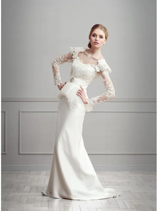 Abito da Sposa economico in georgette a maniche lunghe di Pizzo