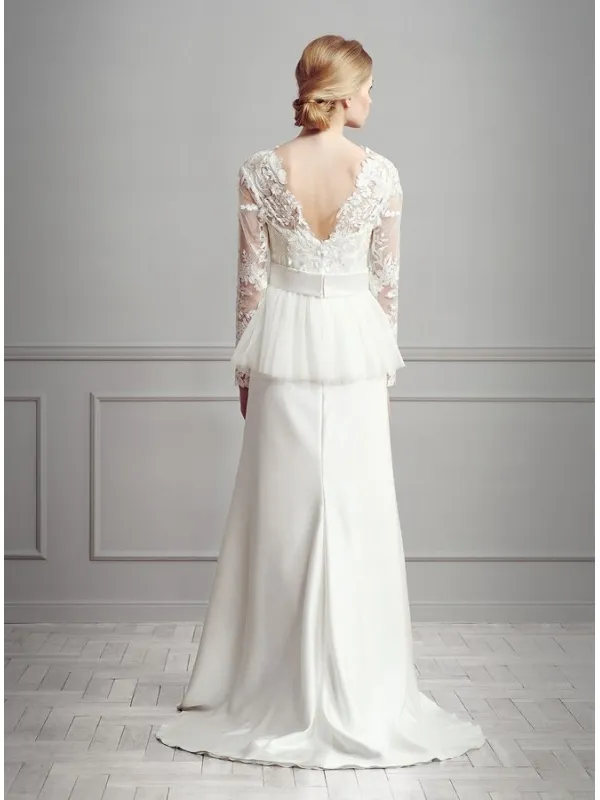 Abito da Sposa economico in georgette a maniche lunghe di Pizzo