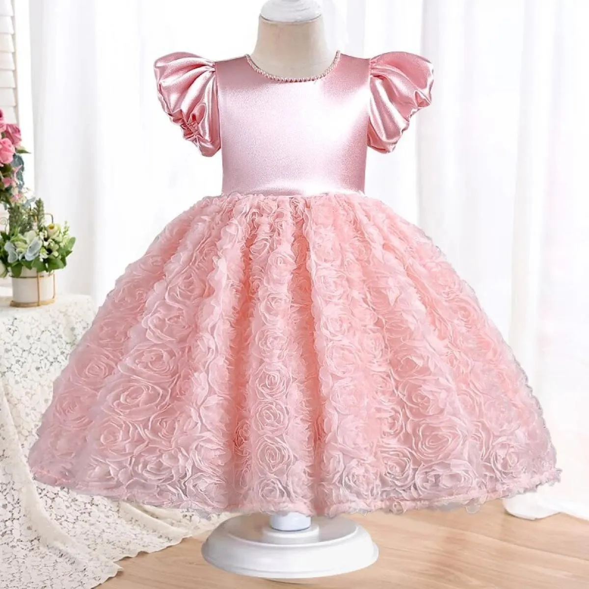 Abito da sposa formale con petali di fiori per bambini, ospite, bambina, spettacolo di pianoforte, abito da ballo di compleanno,