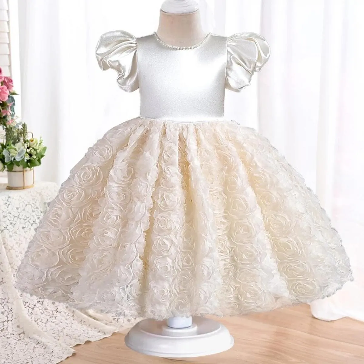 Abito da sposa formale con petali di fiori per bambini, ospite, bambina, spettacolo di pianoforte, abito da ballo di compleanno,