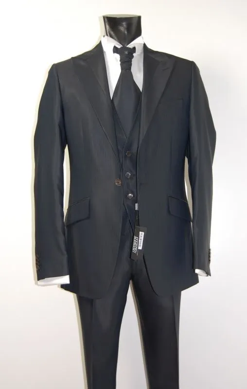 Abito elegante blu luciano soprani cerimonia con panciotto e cravatta coordinati