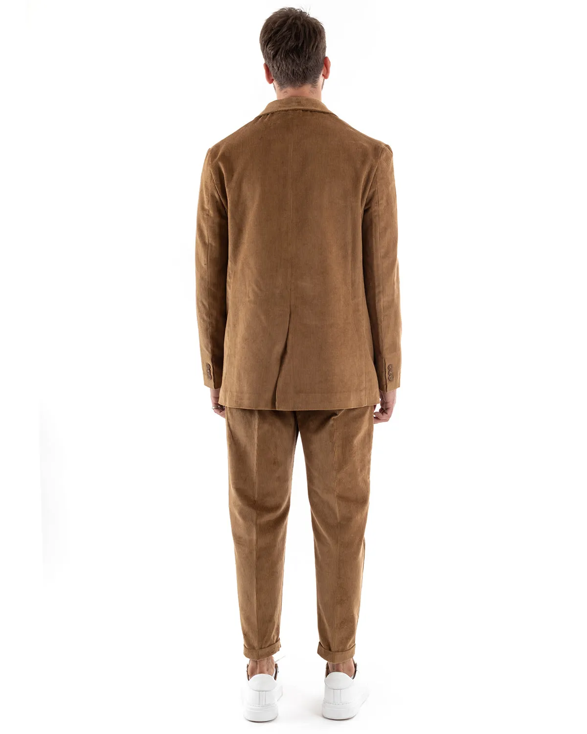 Abito Uomo Doppiopetto Vestito Velluto Completo Giacca Pantaloni Camel Elegante Cerimonia GIOSAL-OU2193A