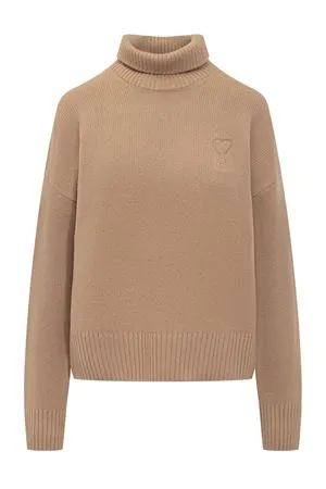 AMI Abbigliamento,Maglieria Maglione in misto cashmere e lana beige 