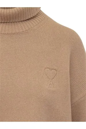 AMI Abbigliamento,Maglieria Maglione in misto cashmere e lana beige 