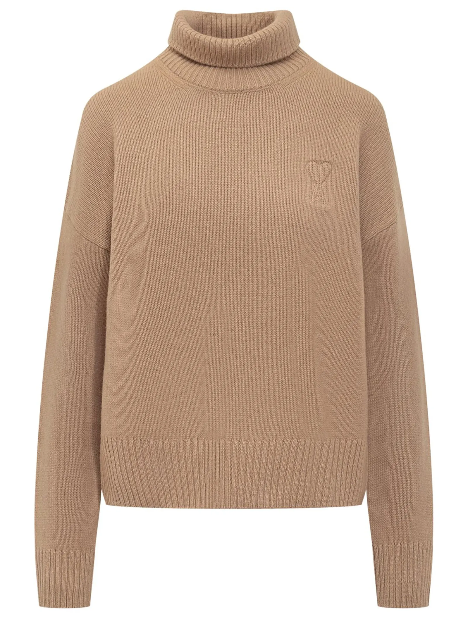AMI Abbigliamento,Maglieria Maglione in misto cashmere e lana beige 
