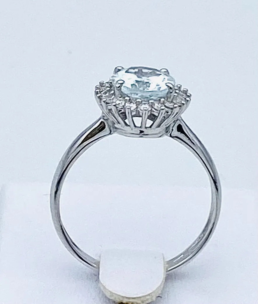 Anello Acquamarina e Diamanti oro bianco 750% Art. AN2384
