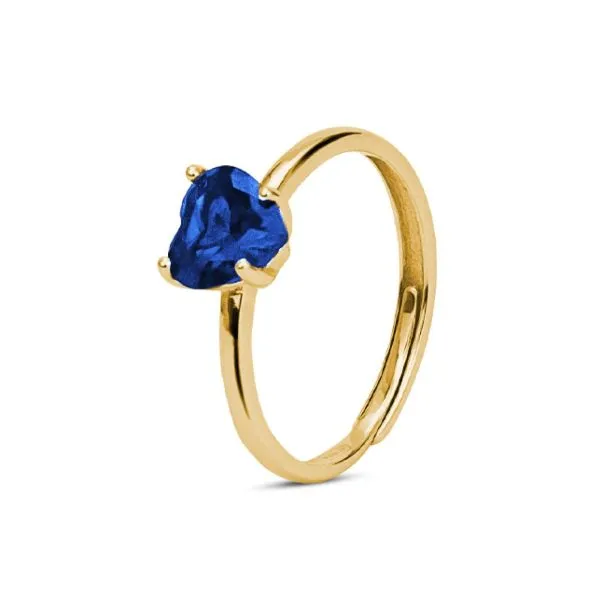 Anello color oro con cuore di zircone blu zaffiro    