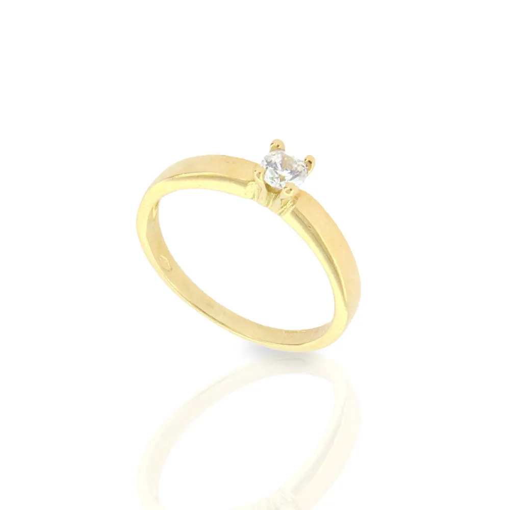 Anello Donna Solitario in Oro Giallo con Zircone