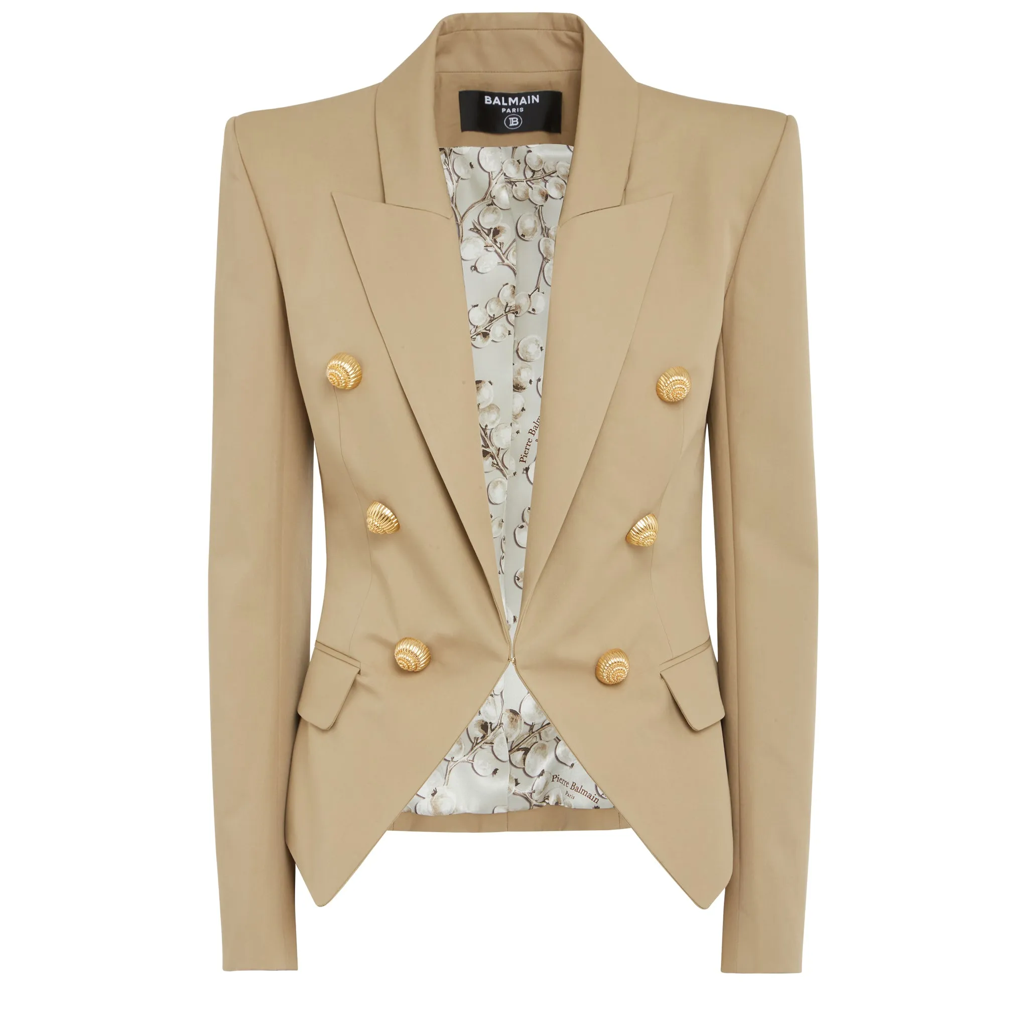 BALMAIN  Giacca mono petto in cotone beige