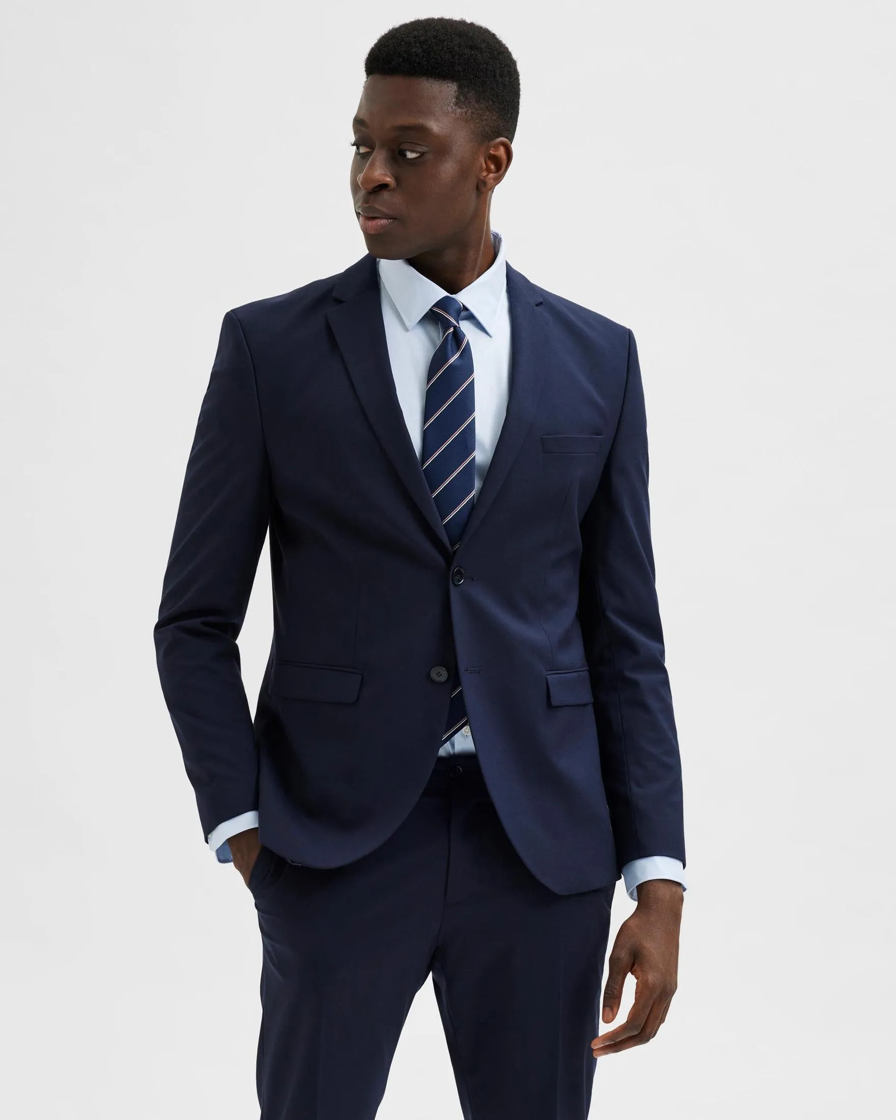 Blazer blu tinta unita in tela di viscosa stretch
