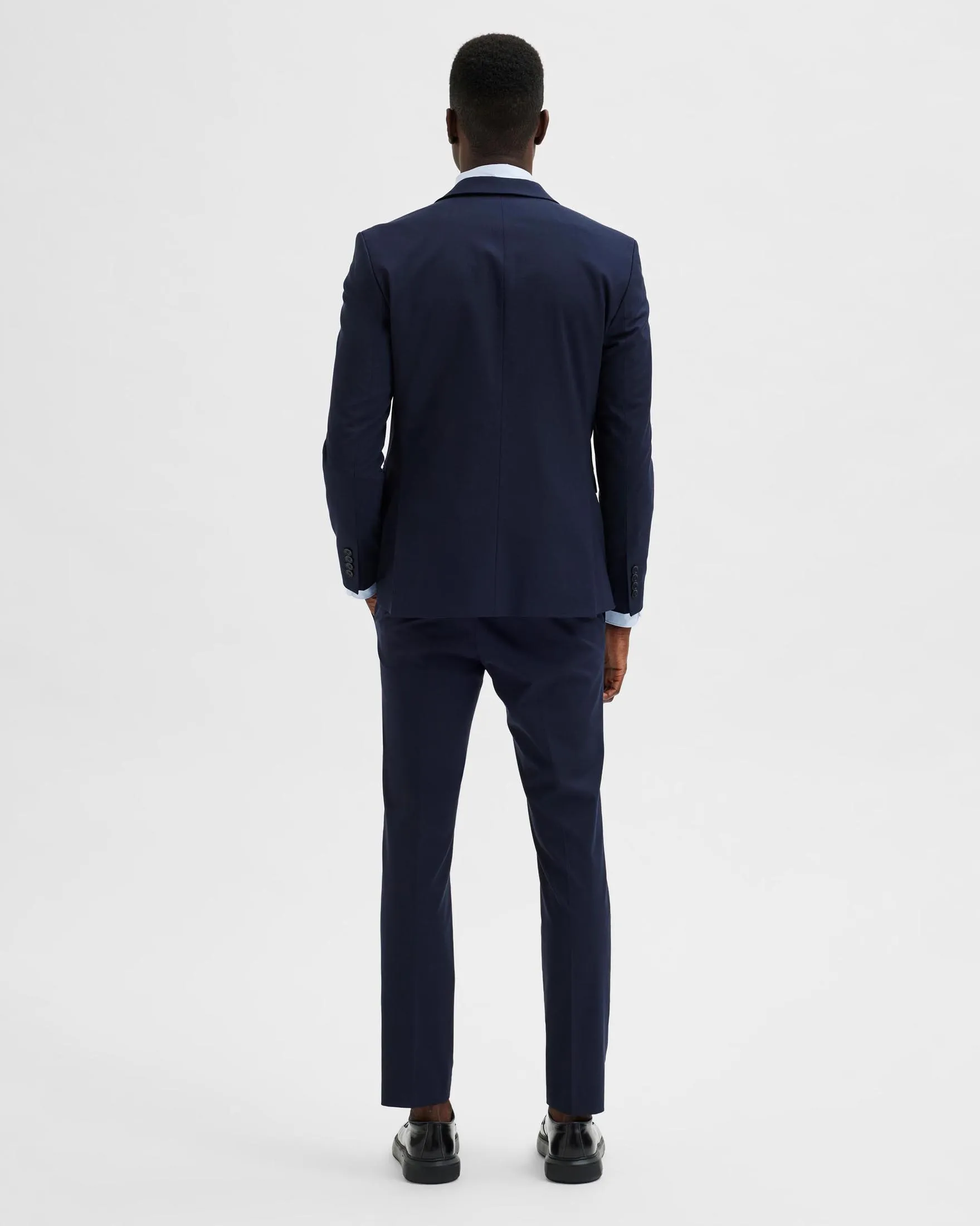 Blazer blu tinta unita in tela di viscosa stretch