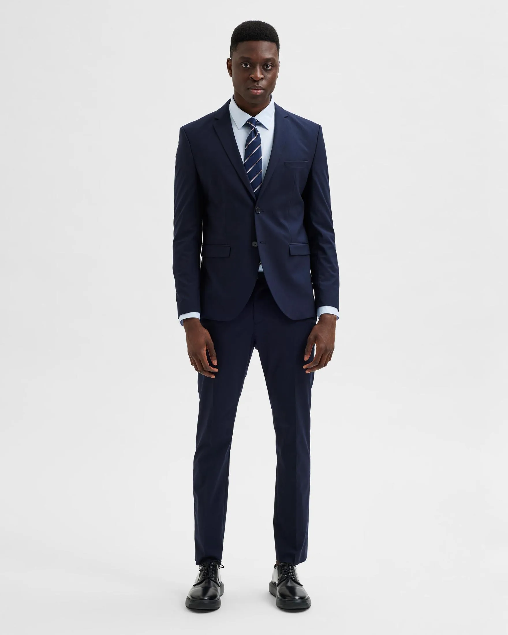 Blazer blu tinta unita in tela di viscosa stretch