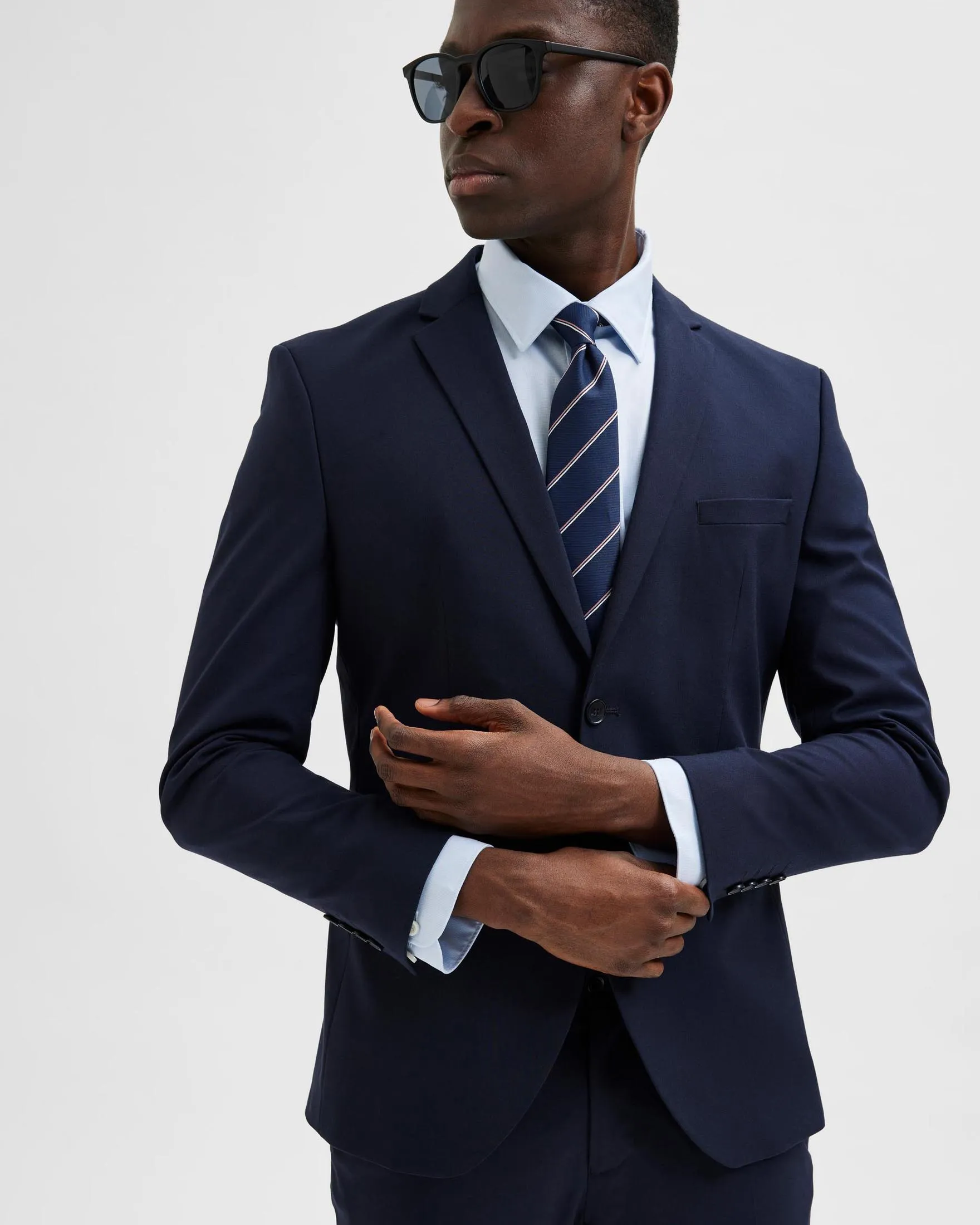 Blazer blu tinta unita in tela di viscosa stretch