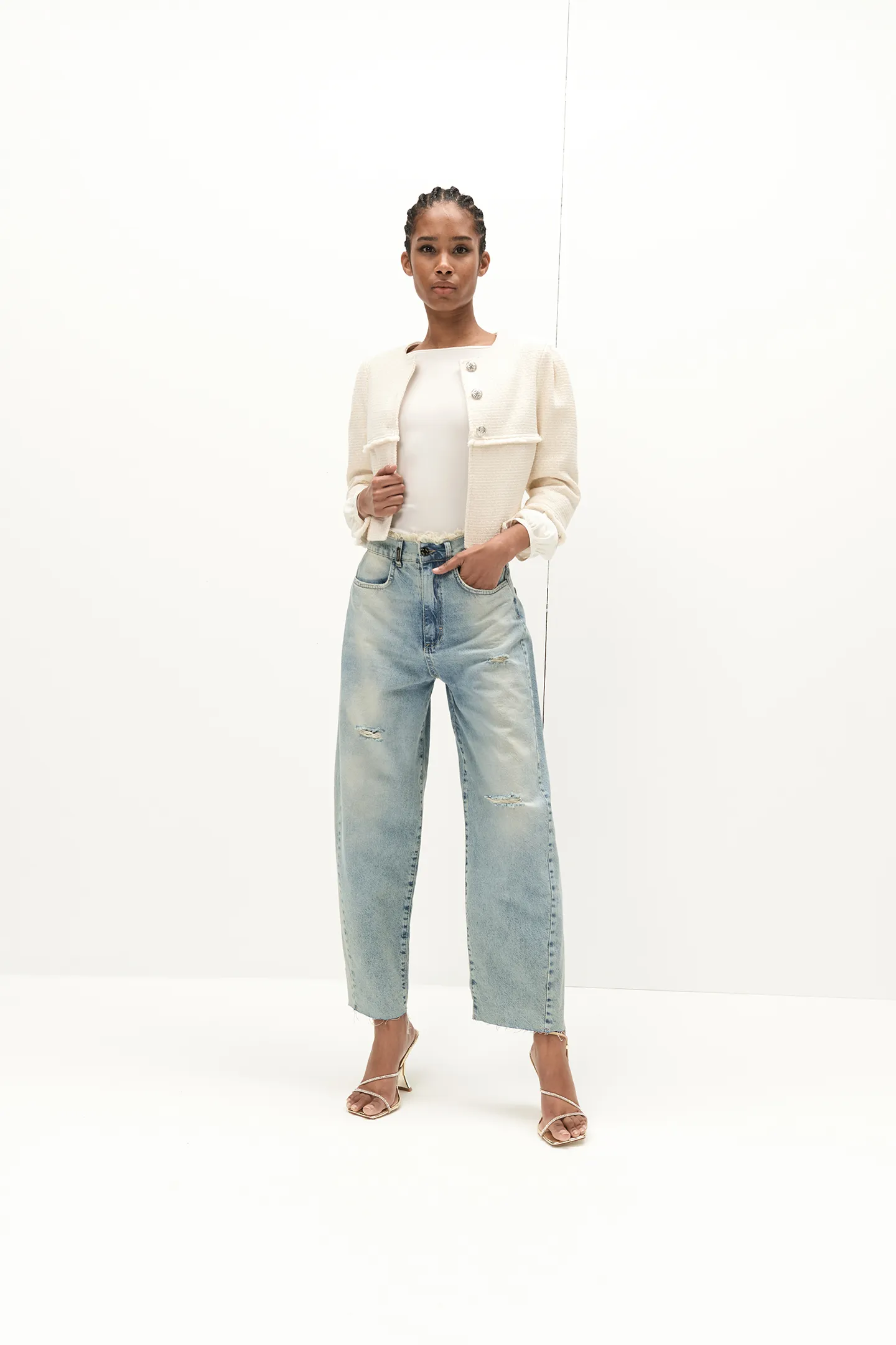 BLOUSE BOAT NECKLINE LONG SLEEVE GEORGETTE