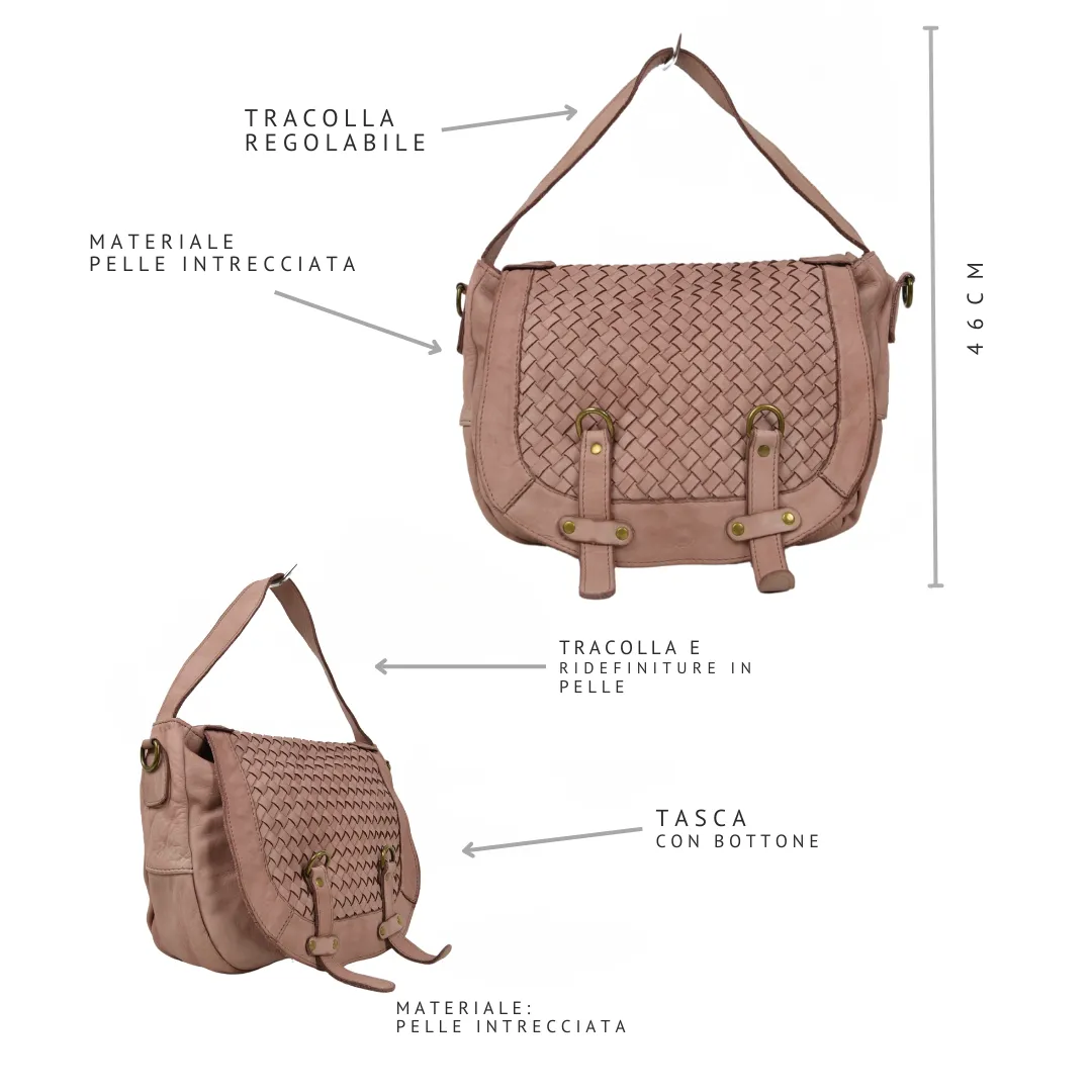 Borsa a Sacca Intrecciata Cipria Vera Pelle Sfumata