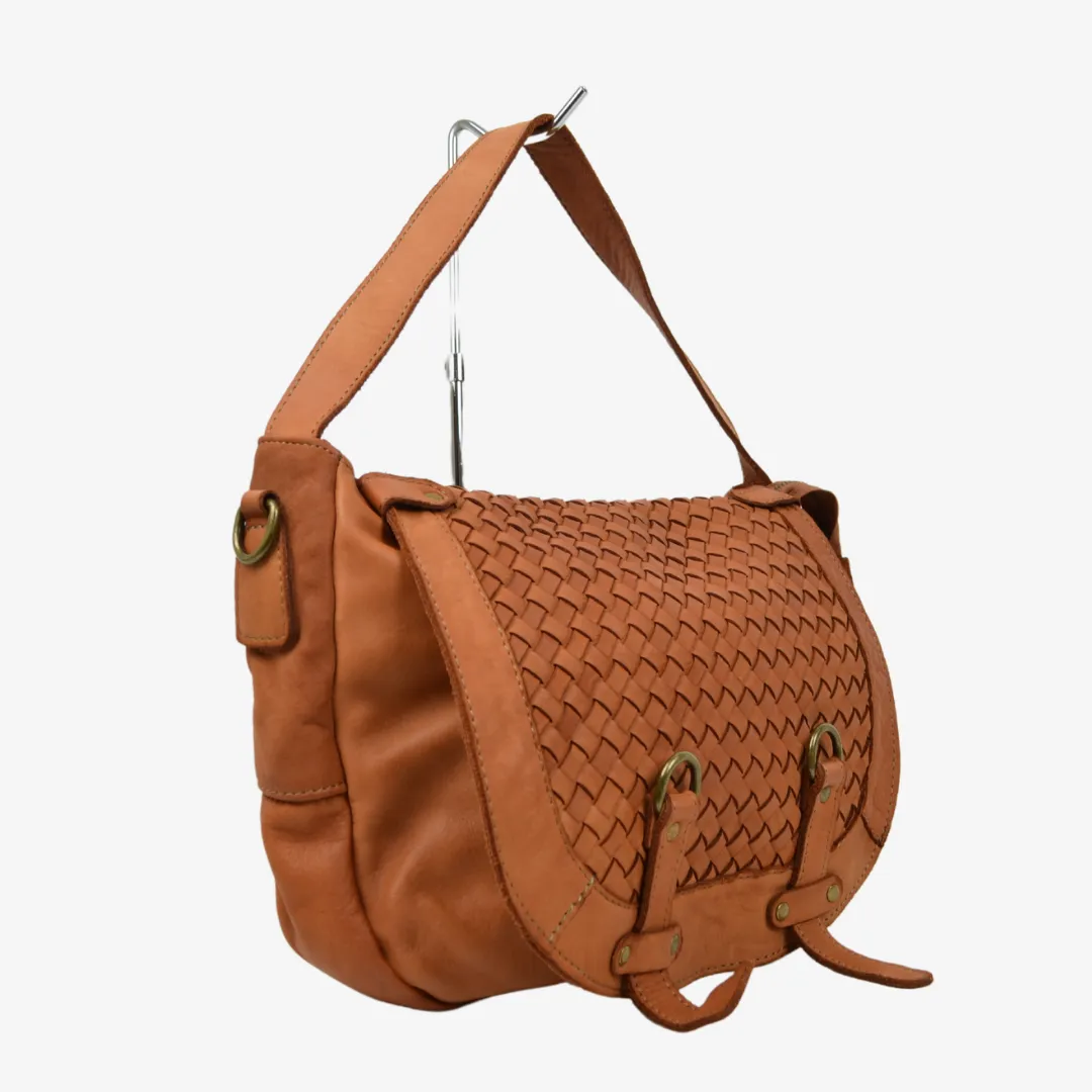 Borsa a Sacca Intrecciata Cuoio Vera Pelle Sfumata