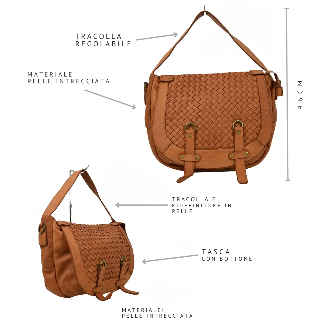 Borsa a Sacca Intrecciata Cuoio Vera Pelle Sfumata