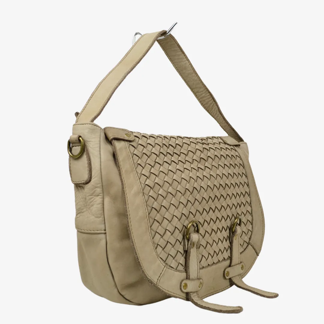 Borsa a Sacca Intrecciata Taupe Vera Pelle Sfumata