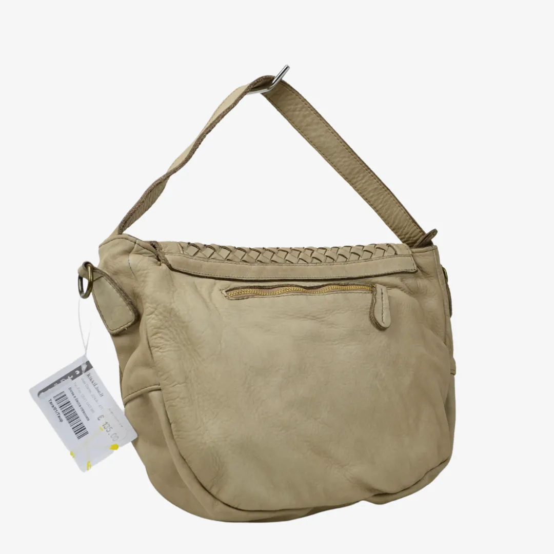 Borsa a Sacca Intrecciata Taupe Vera Pelle Sfumata