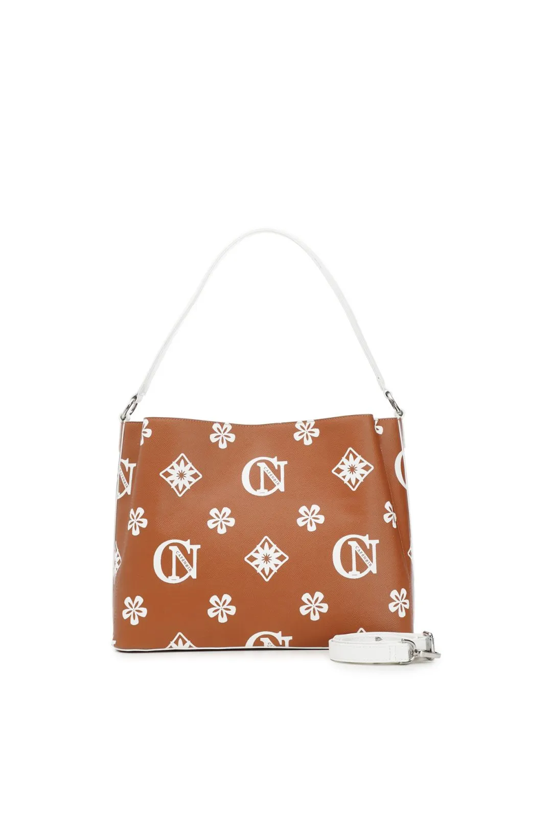 borsa a spalla in similpelle logata con stampa all over