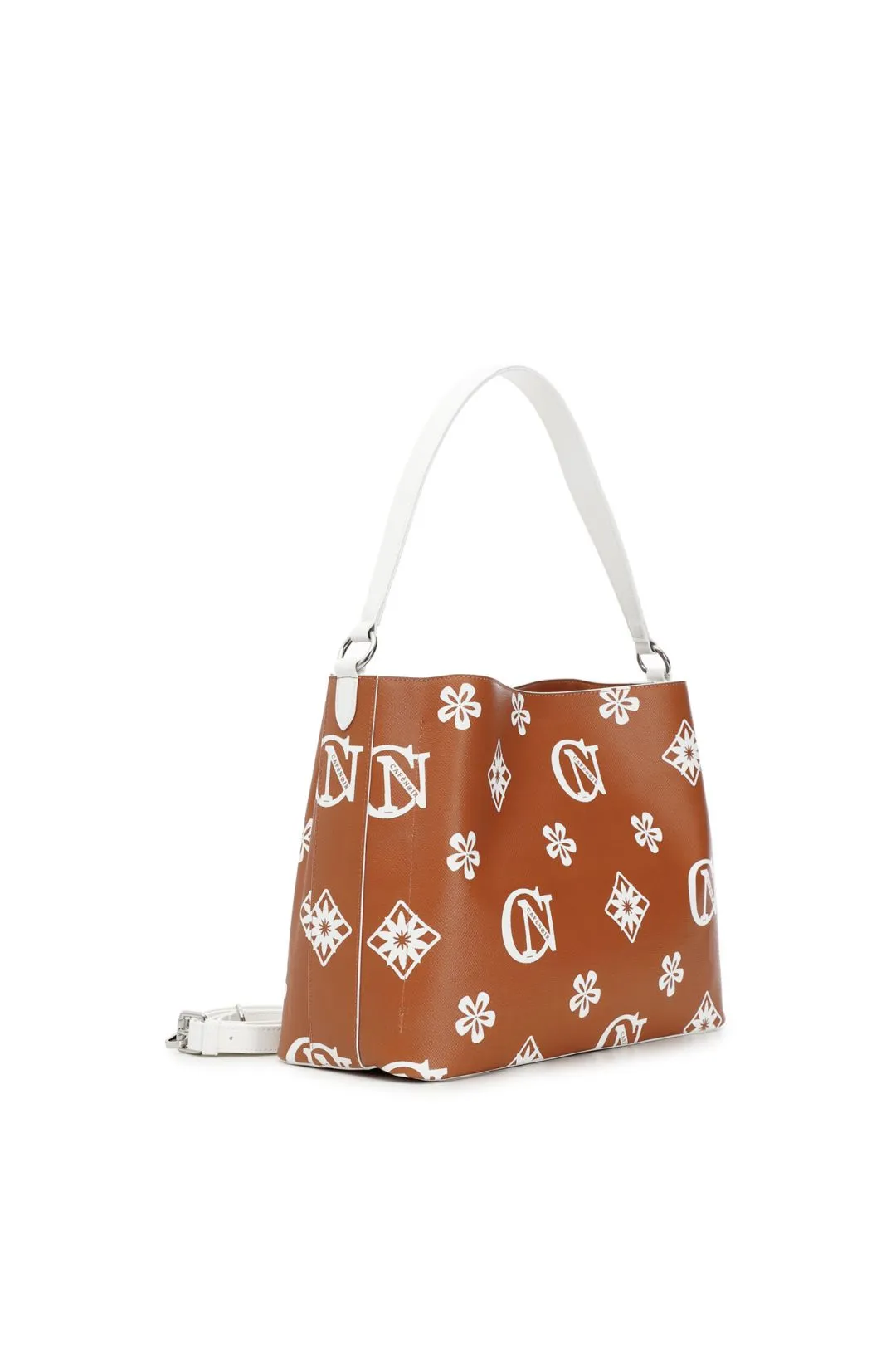 borsa a spalla in similpelle logata con stampa all over