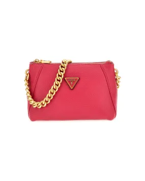Borsa a tracolla color fragola in similpelle martellata a doppio comparto con chiusura a cerniera e logo frontale
