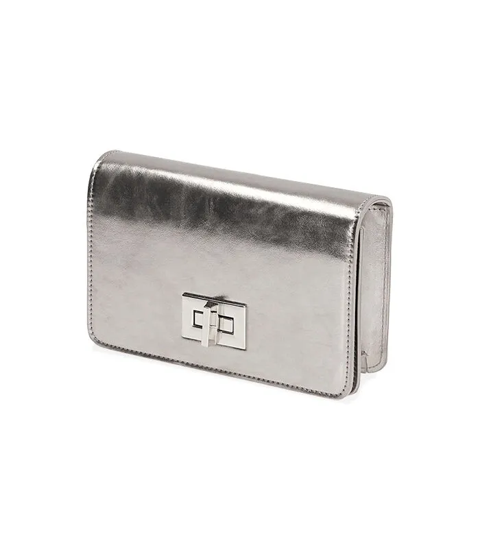 Borsa a tracolla laminata argento