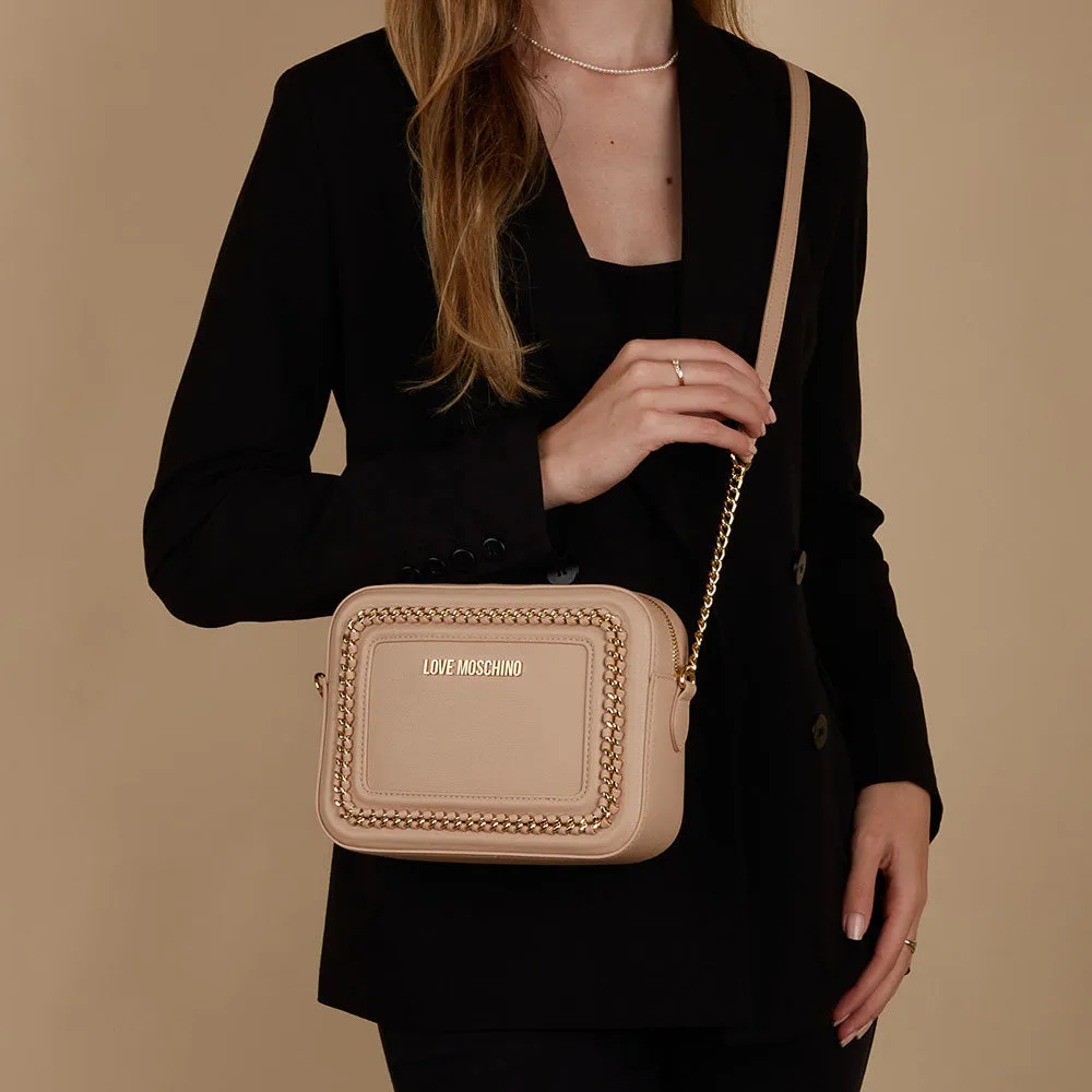 Borsa Donna a Tracolla LOVE MOSCHINO con Catena Gioiello color Nude
