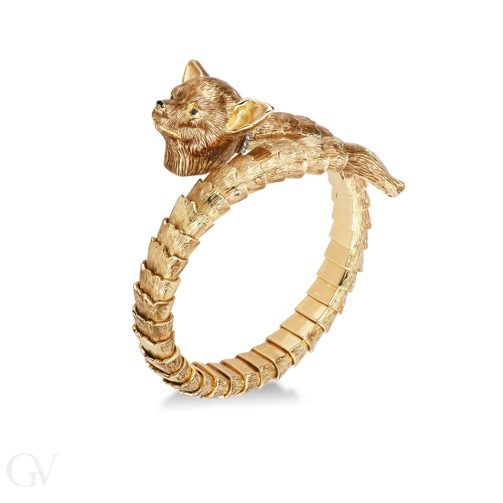 Bracciale in oro giallo 18k con Chihuahua con Diamanti Bianchi e Neri