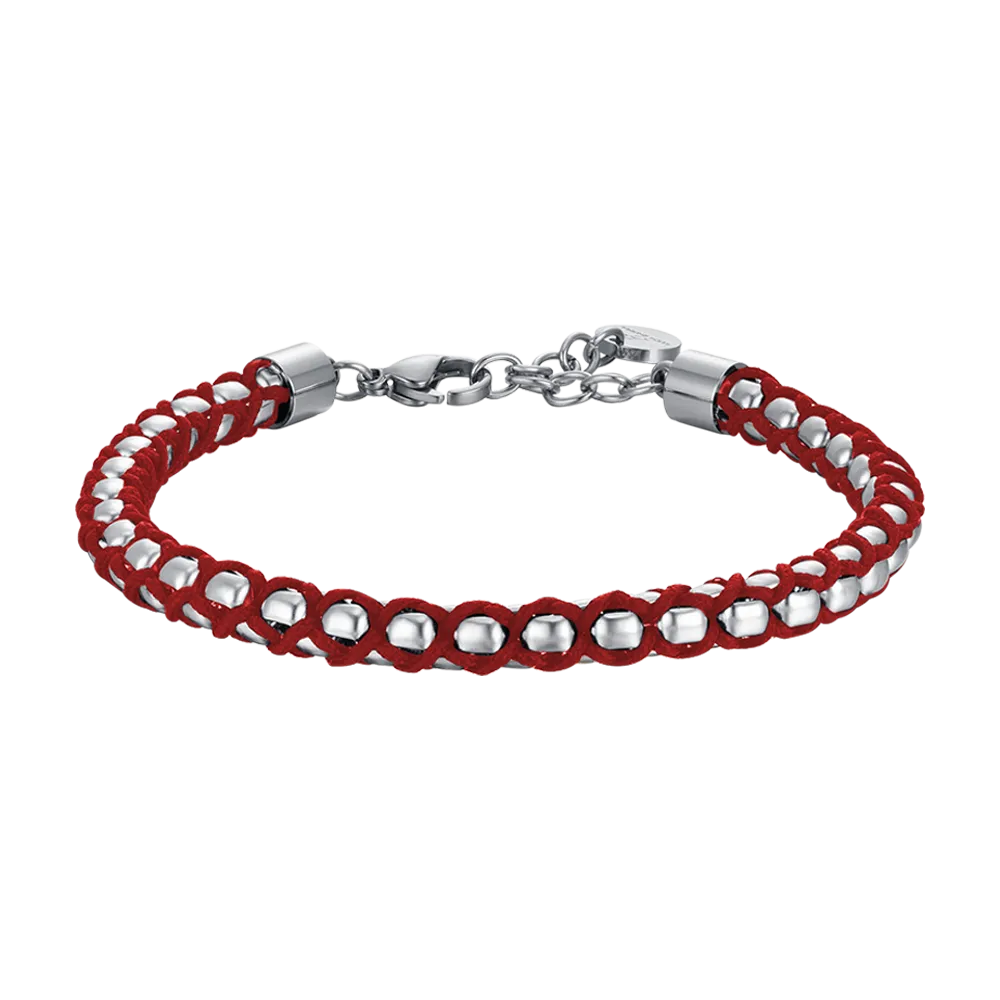 BRACCIALE UOMO IN ACCIAIO CON CORDA ROSSA