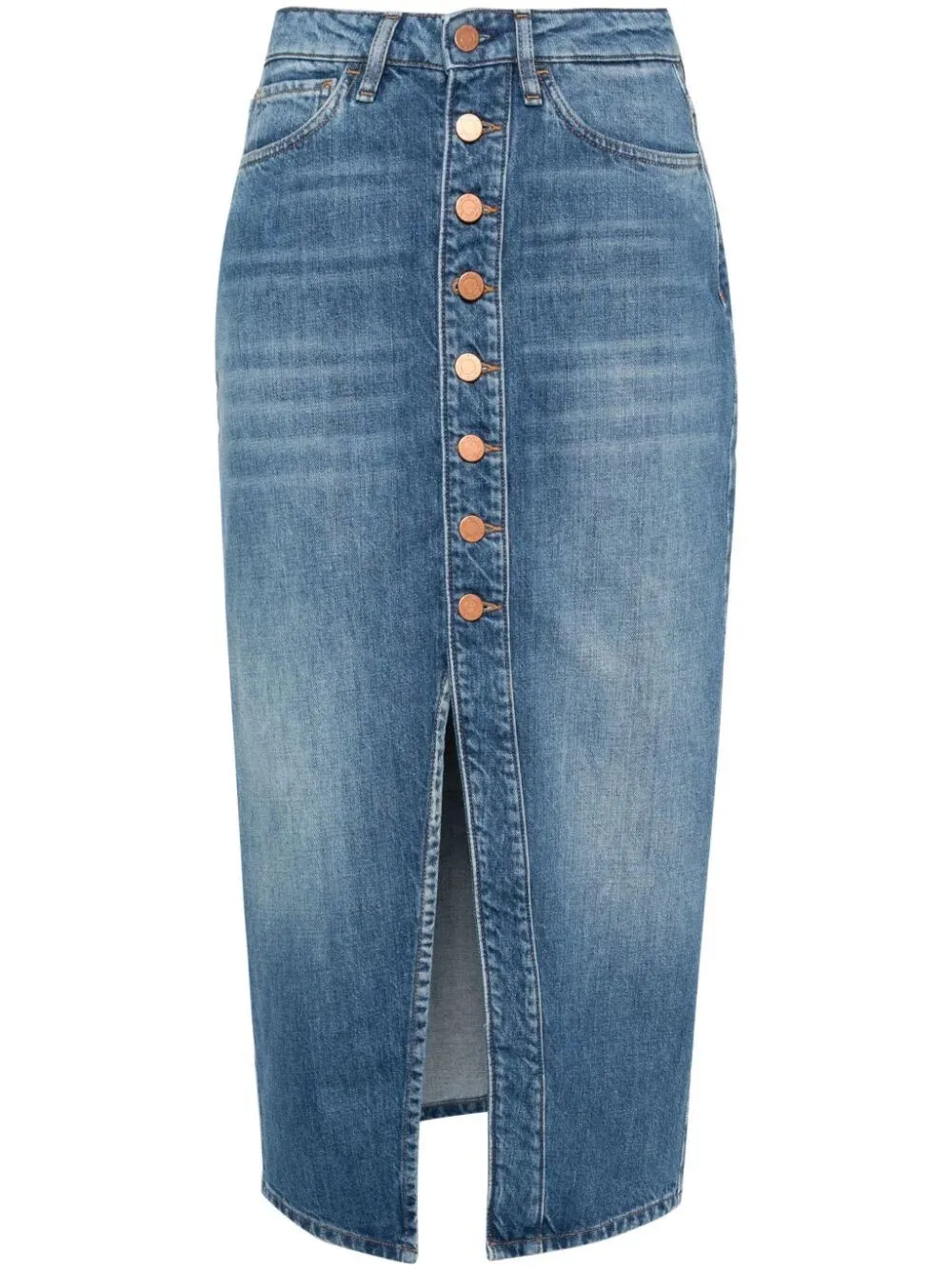 `Button Liz` Denim Midi Skirt