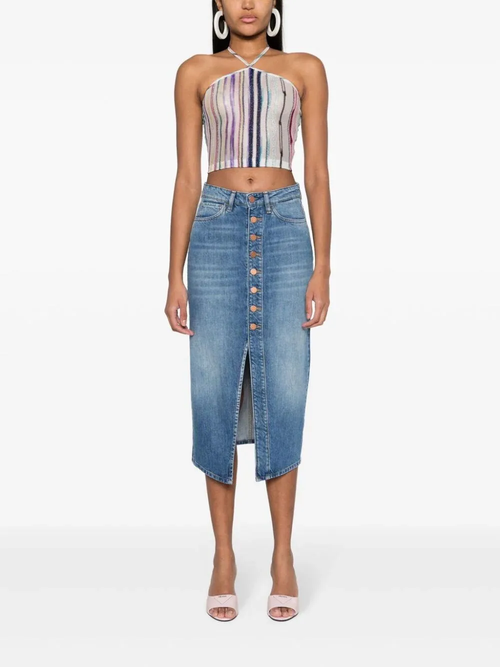 `Button Liz` Denim Midi Skirt