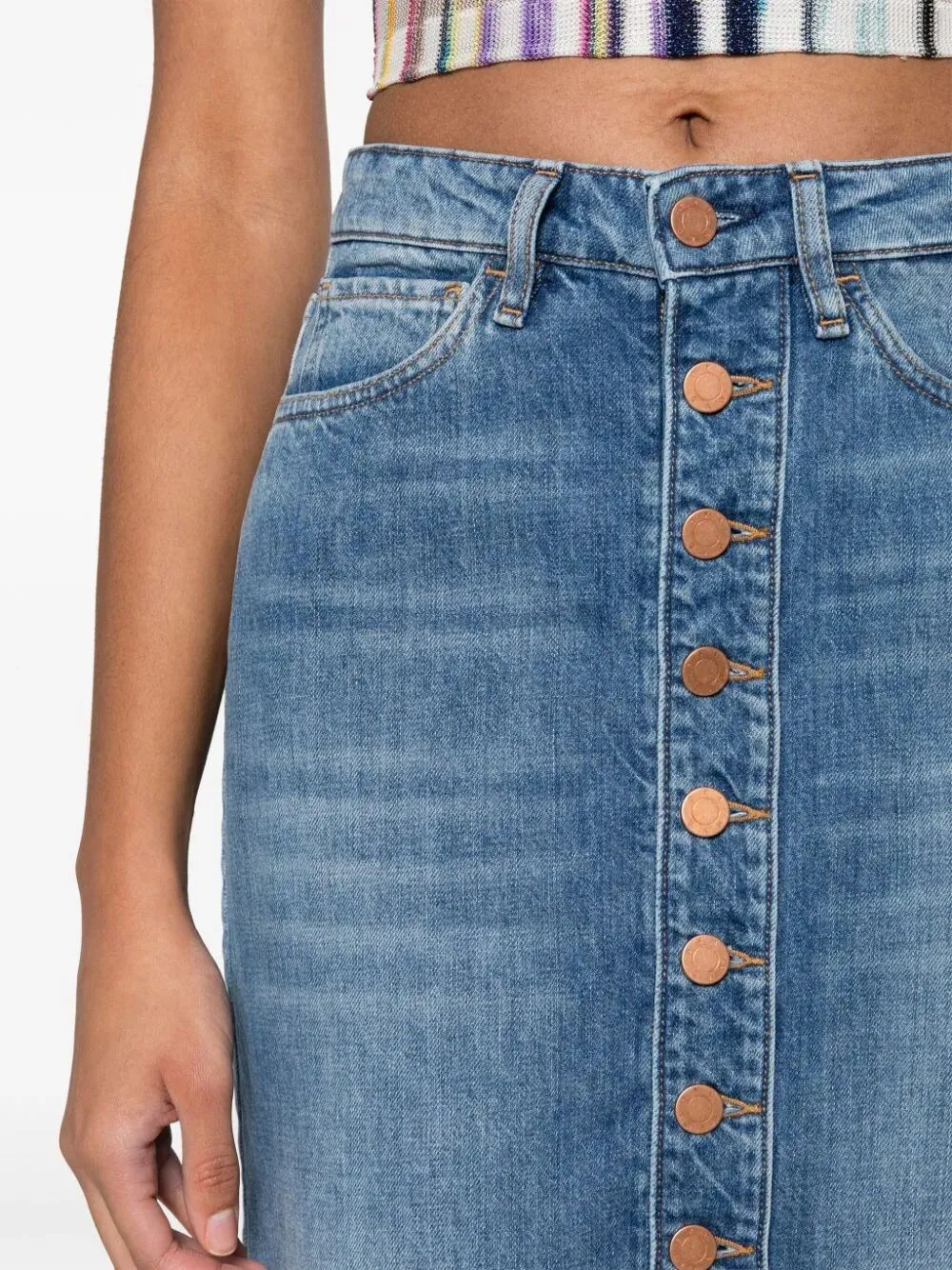 `Button Liz` Denim Midi Skirt