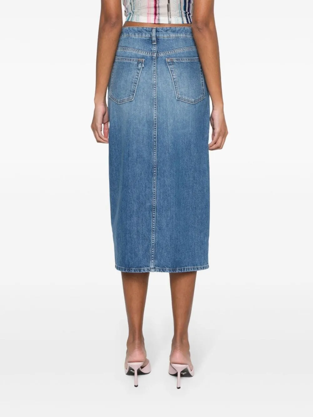 `Button Liz` Denim Midi Skirt