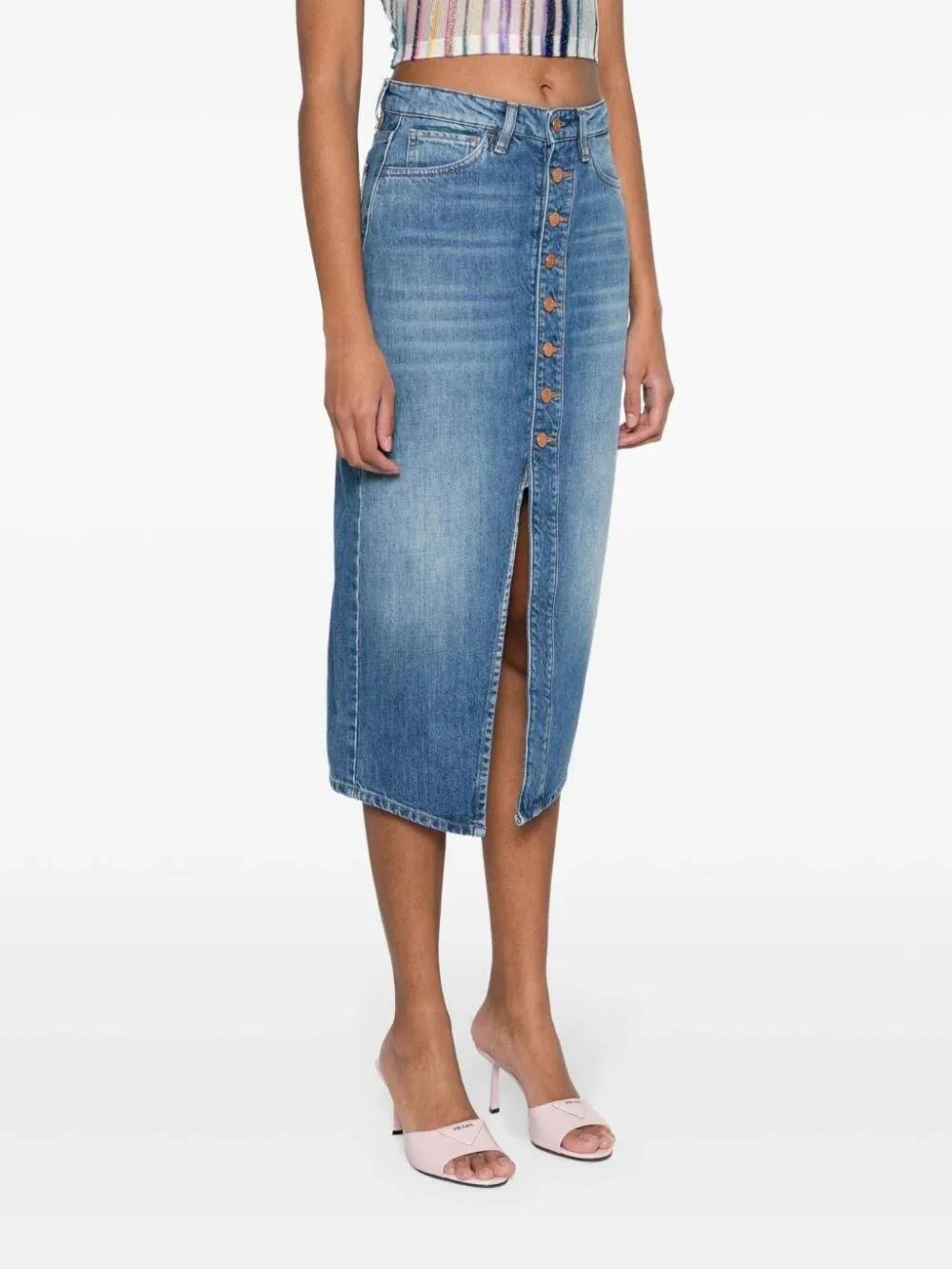 `Button Liz` Denim Midi Skirt