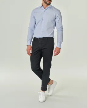 Camicia azzurra in puro cotone micro riga con collo alla francese
