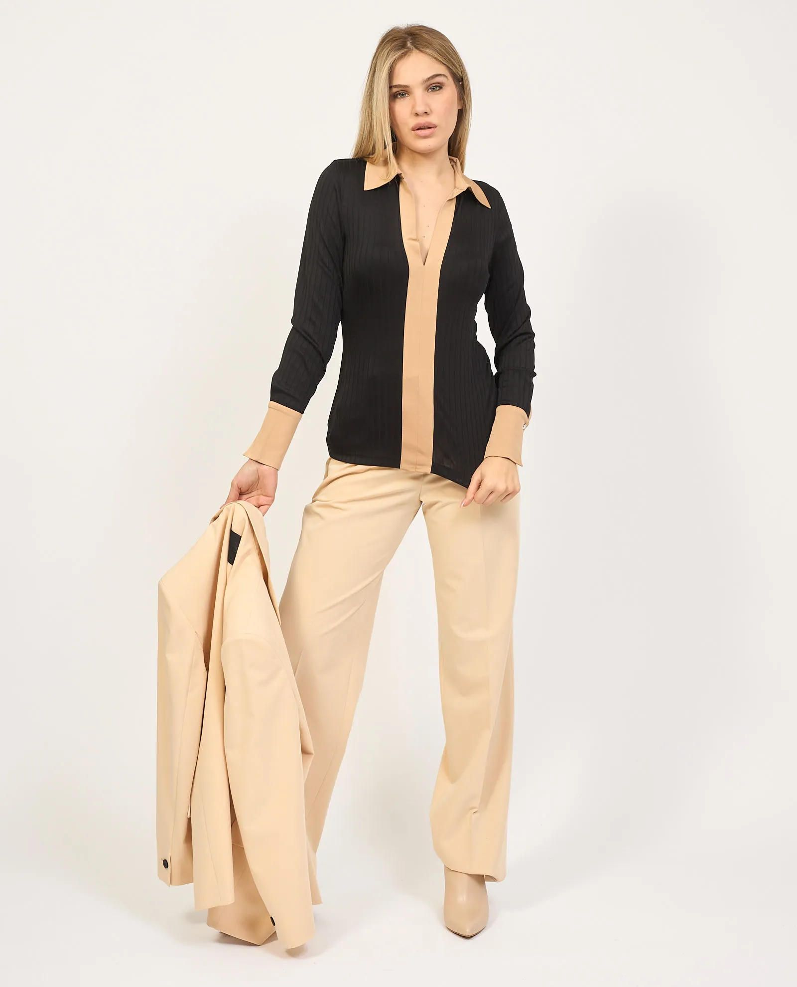 Camicia donna Boss a coste con colletto Johnny