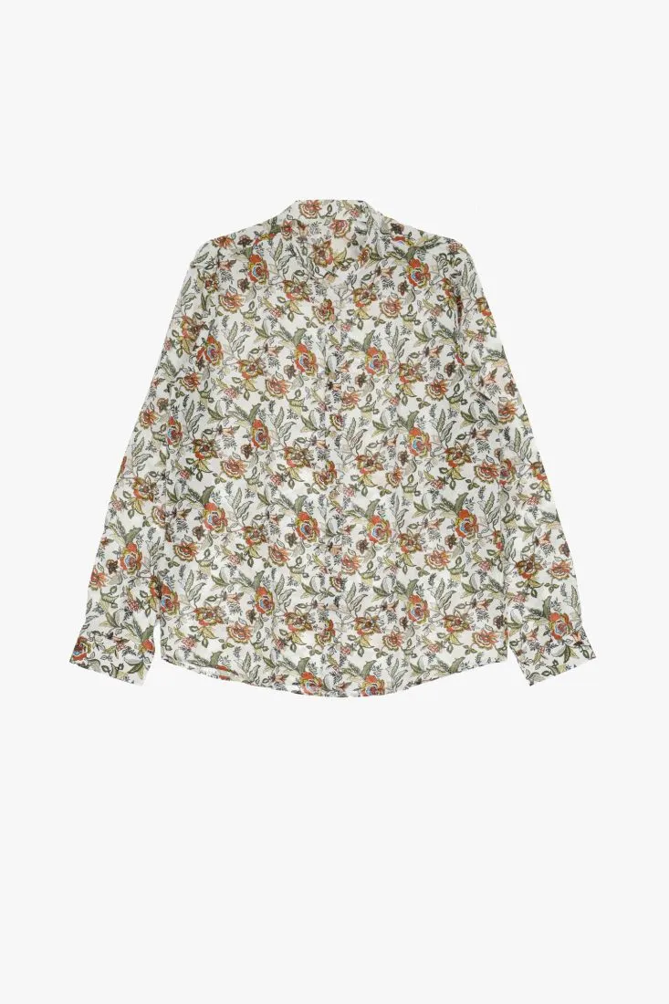 Camicia fantasia botanica con collo alla coreana