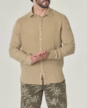 Camicia kaki in puro lino con colletto classico all'italiana