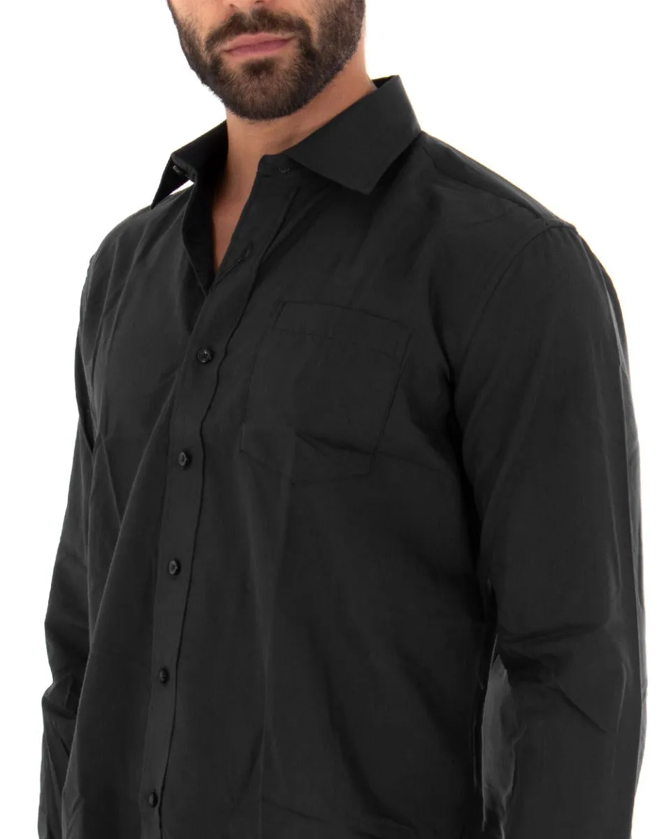 Camicia Uomo Con Colletto Manica Lunga Classica Con Taschino Basic Regular Fit Nero GIOSAL-C2051A