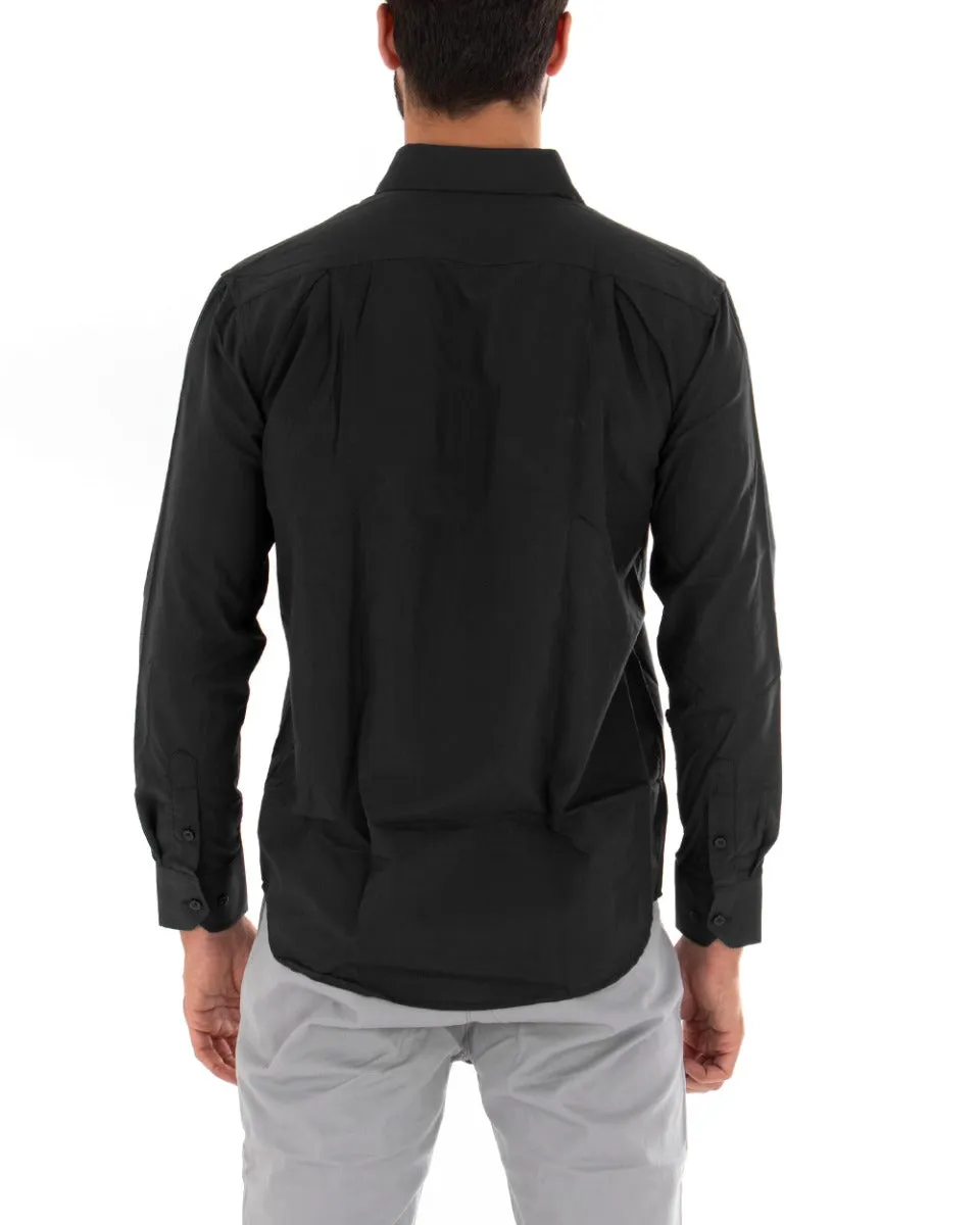 Camicia Uomo Con Colletto Manica Lunga Classica Con Taschino Basic Regular Fit Nero GIOSAL-C2051A