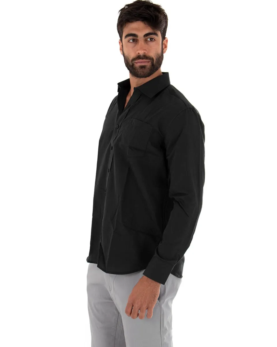 Camicia Uomo Con Colletto Manica Lunga Classica Con Taschino Basic Regular Fit Nero GIOSAL-C2051A