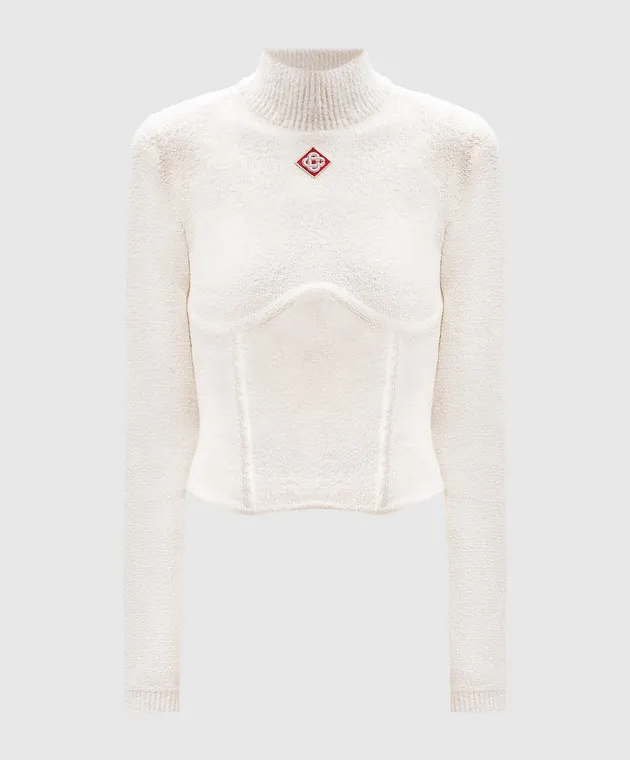Casablanca Maglione cropped bouclé bianco con logo WF24KW74001
