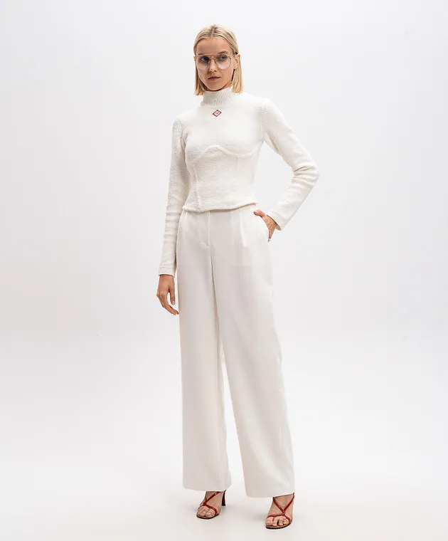 Casablanca Maglione cropped bouclé bianco con logo WF24KW74001