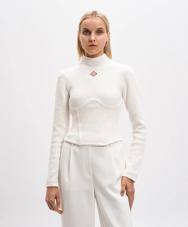 Casablanca Maglione cropped bouclé bianco con logo WF24KW74001
