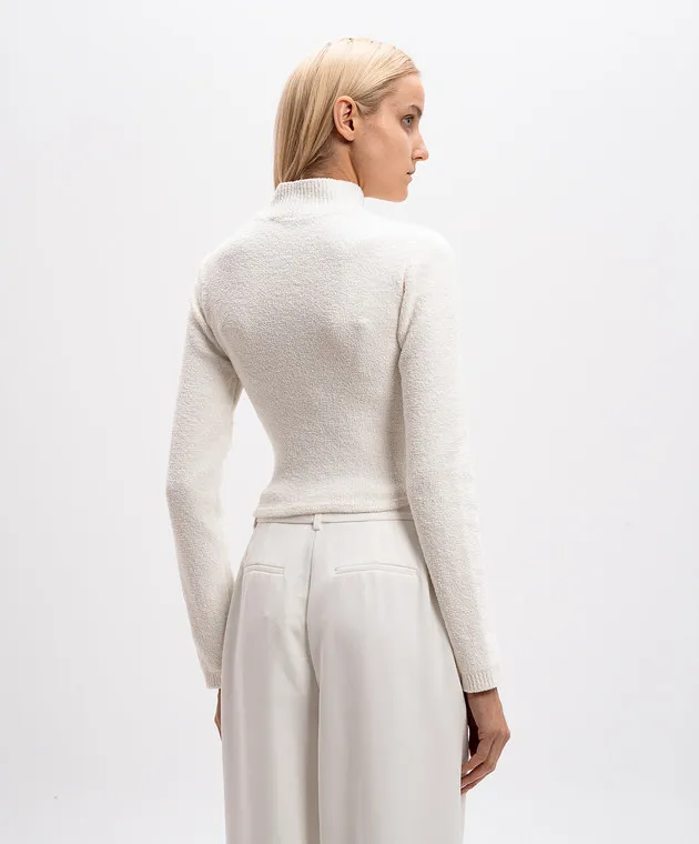 Casablanca Maglione cropped bouclé bianco con logo WF24KW74001