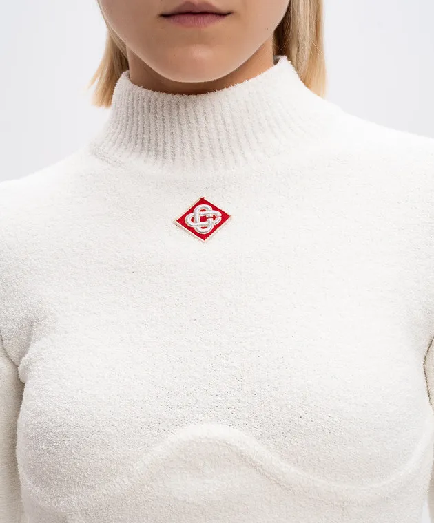 Casablanca Maglione cropped bouclé bianco con logo WF24KW74001